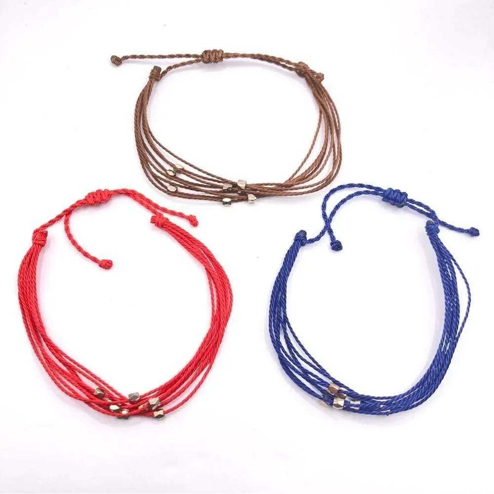 3 piece Stackable wax cord beaded bracelets